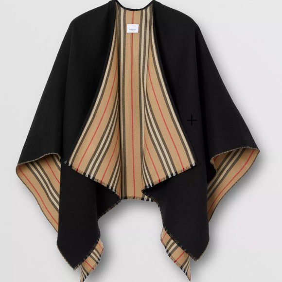 Burberry Accessories - Burberry Reversible Icon Stripe Wool Cape